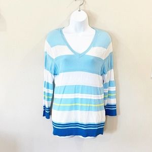 EP PRO Striped V-Neck Golf Sweater Blue Size M